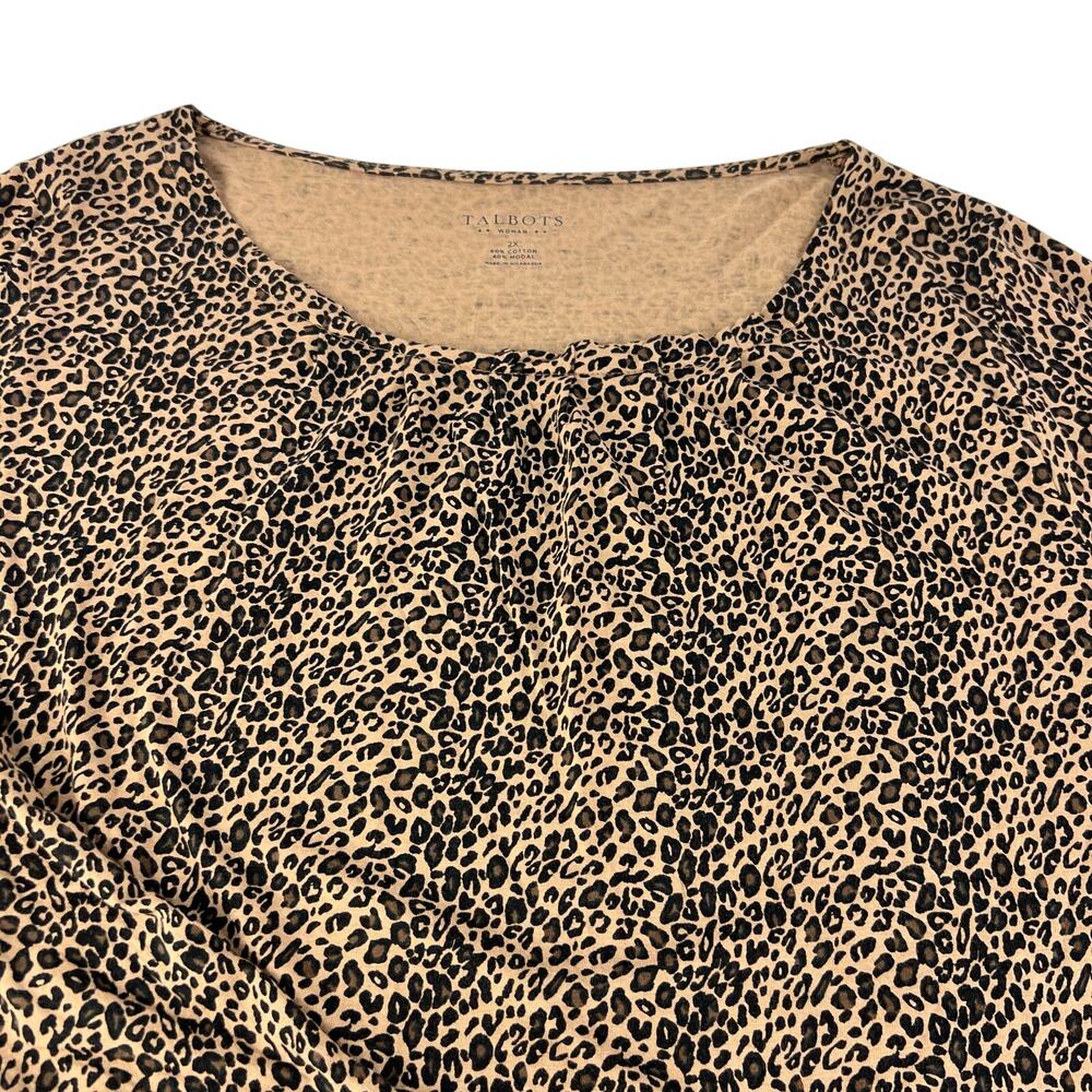 New Talbots 2x Micro Leopard Print Long Sleeve Po… - image 2